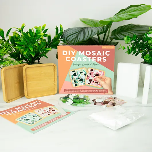 DIY Mosaic Coasters Kit – Create Two Custom Glass Tile Coasters