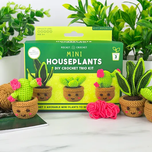 Mini Houseplants DIY Crochet Trio Kit – Create 3 Adorable Plants