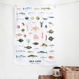 sea life tea towel